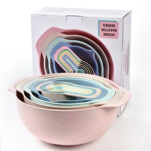 10Pcs Set Mixing Bowl Colour Measure Cup Spoons Baking Measurement Utensil Kitchen Measuring Colander Colander Sifter Tool: Wheat measure bowl