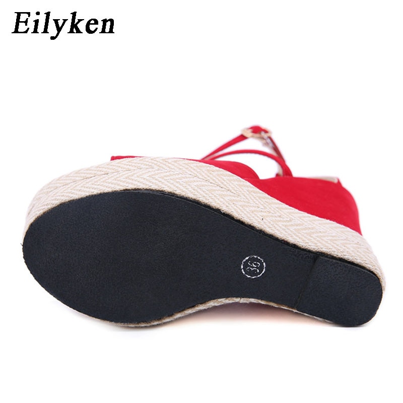 ¡Novedad de ! Sandalias de verano de paja Eilyken para mujer, sandalias de plataforma de mujer, zapatos de tacón alto de rojos, talla 41 42