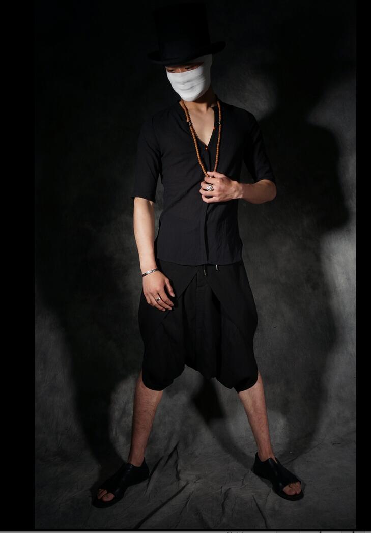 27-44 Summer Culottes Men Harem Pants Capris Elastic Drawstring Casual Pants Sagging Pants Hairstylist Singer Personality