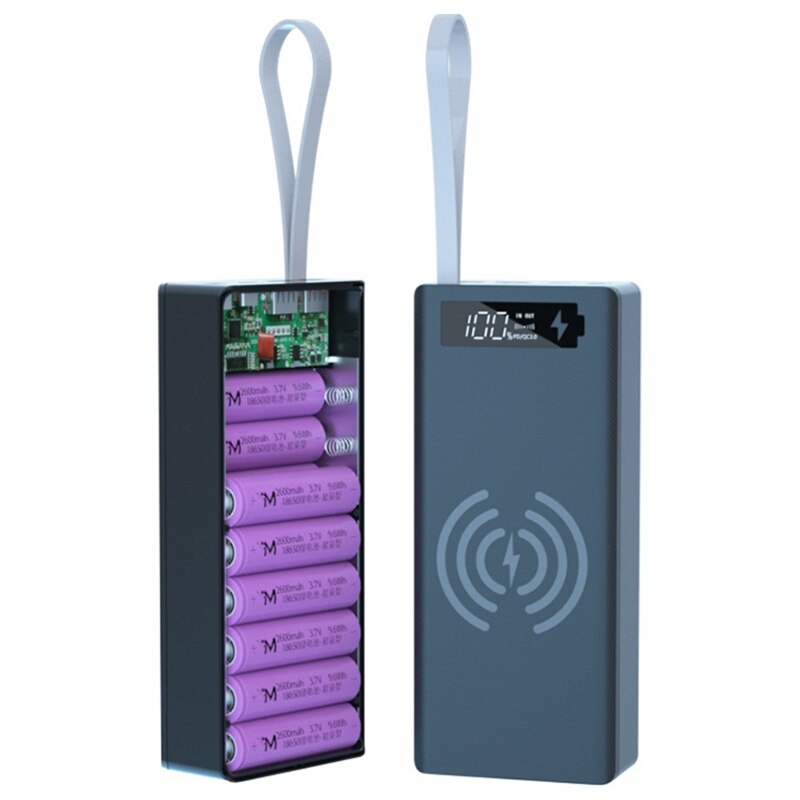 Detachable QC3.0 PD LCD Display DIY 16x18650 Battery Case Power Bank Shell without Battery 10W Wireless Charging Box