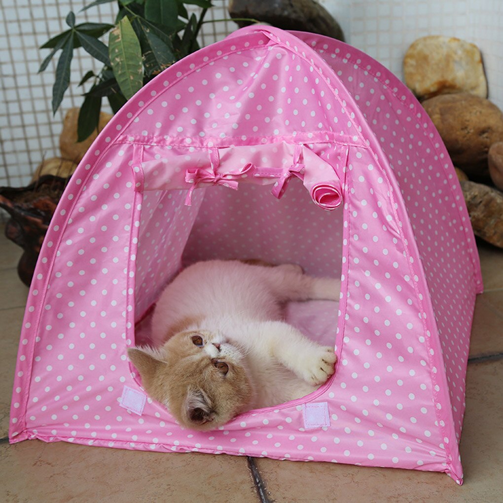 Kæledyr camping telt polyester kat hund kæledyr camping telt hus sammenklappelig seng vandafvisende holdbar sød polka dots hule