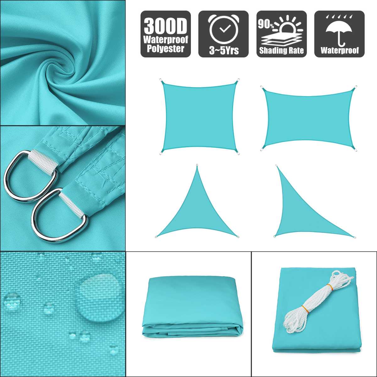 Sky Blue All Size Purple 300D Sun Shade Sail Home Outdoor Garden Waterproof Canopy Patio Plant Cover UV Block Awning Decoration