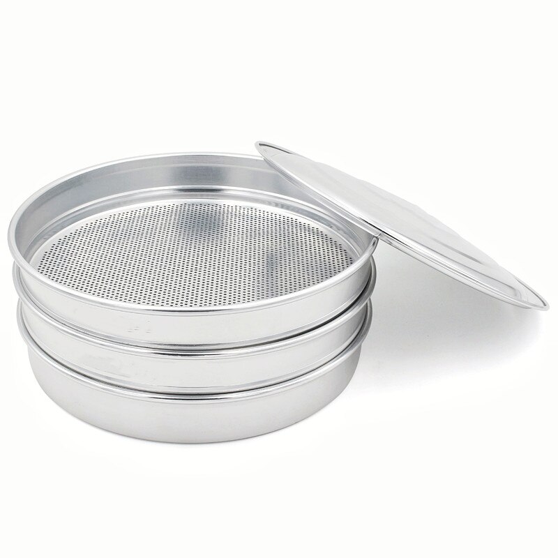 Pest Selection Sieve Set Chrome Round Hole Grain Selection Sieve Diam. 30 cm Aperture 1.5 mm 2.5 mm Including Lid & Bottom