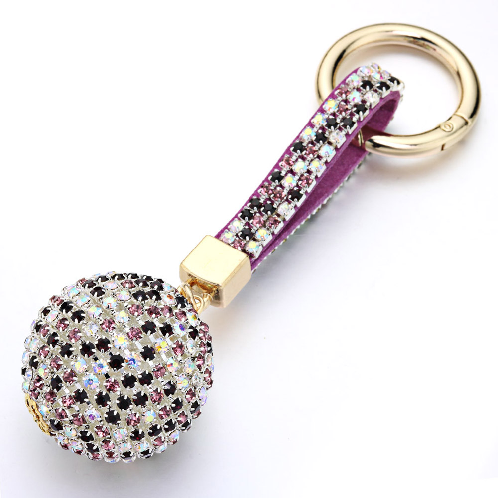 Volle Ball Kristall Keychain Strass Lederband Handtasche Geldbörse Tasche Anhänger Charme Schlüsselring Für Auto Schlüssel Kette K399