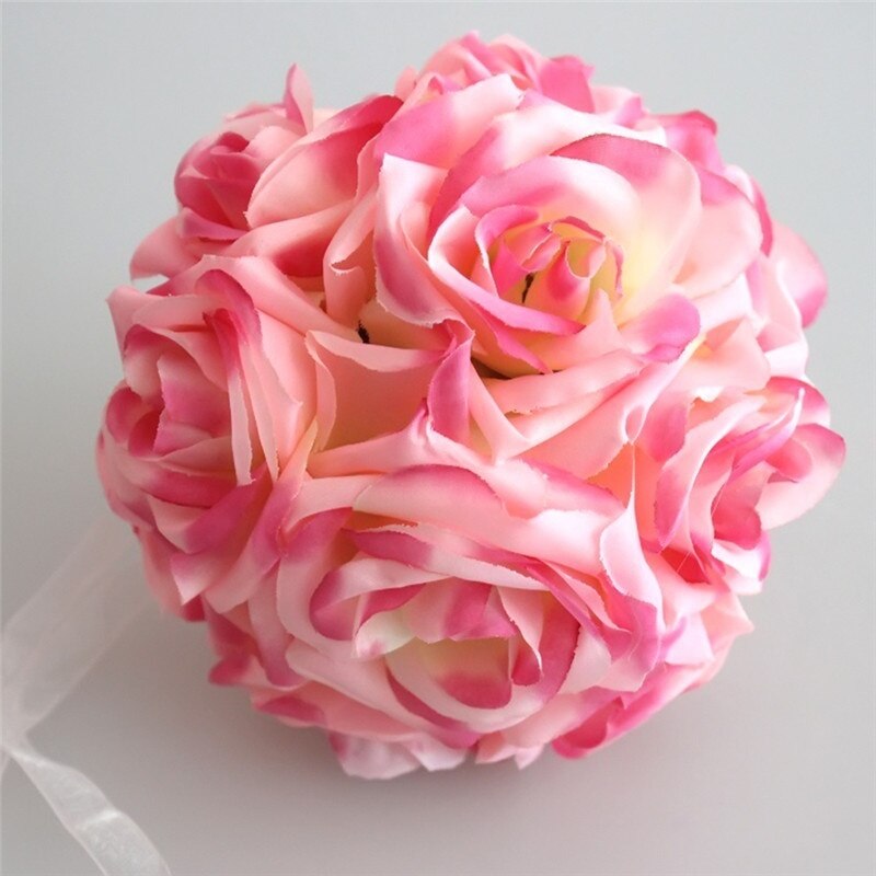 15x21cm Handmade Artificial Rose Flowers Kissing Hanging Ball DIY Bouquet Home Wedding Party Decor Flower Ball Arrangement: Dark pink