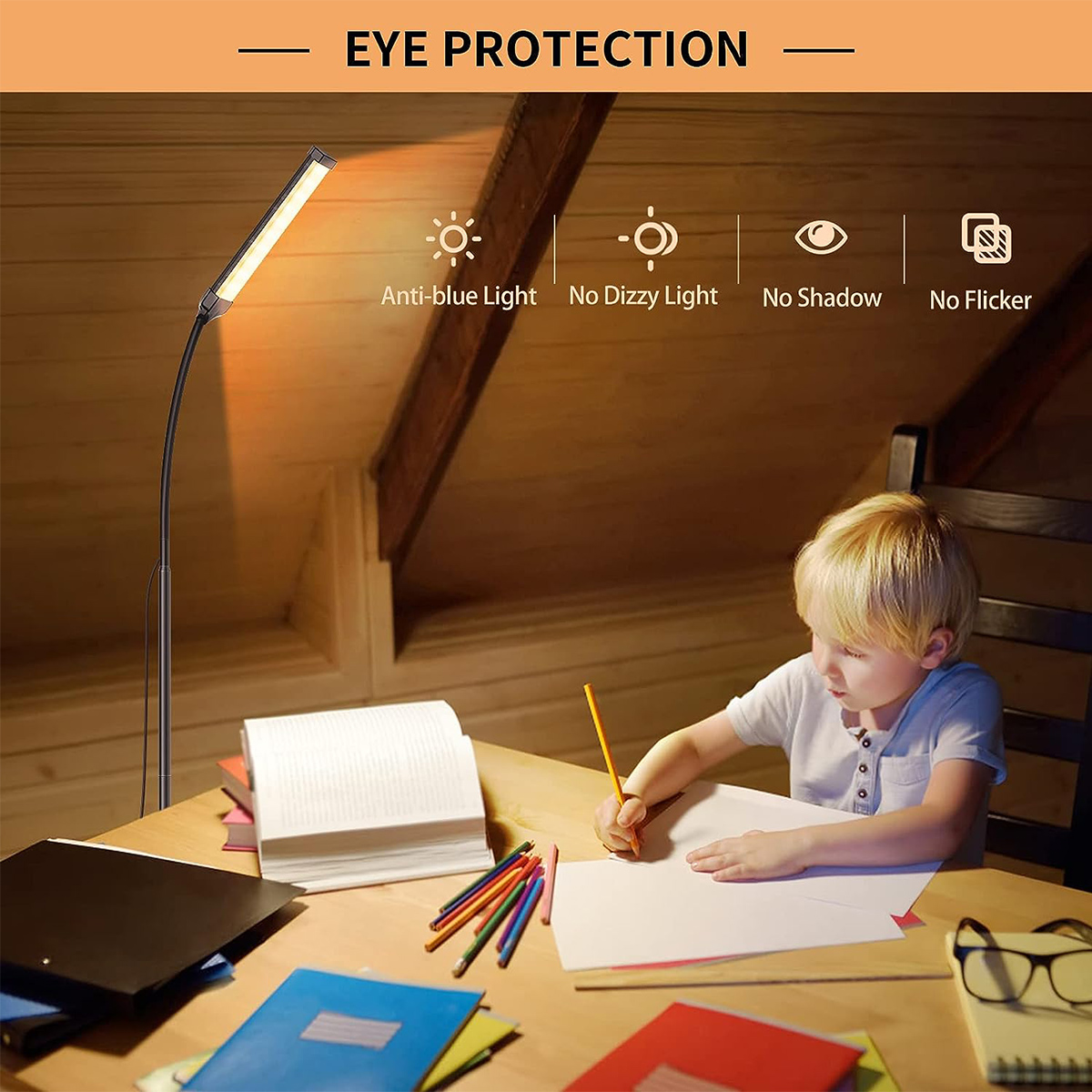 Lampe de lecture autoportante à col de cygne, flexible, avec 3 modes de documents, 120 K-3000K, 10 réglages de luminosité, 6000