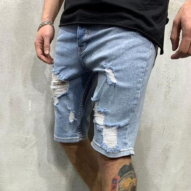 Men's Stretch Short Ripped Jeans Casual Slim Fit E... – Grandado