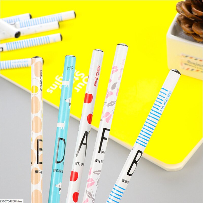 12pcs/Lot Roman Letter Pencil HB Black Lead Alpha Standard Pencils for School Supplies Wood Lapis Office Accessories