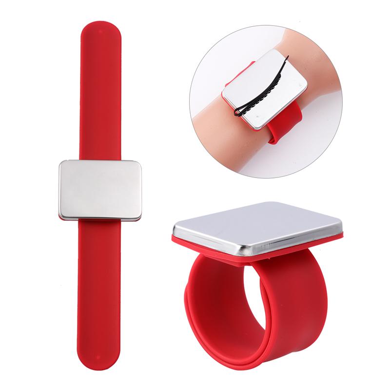 Magnetisk bobbie pin armbånd silikon frisør slap armbånd hår klips holder armbånd (rosa)