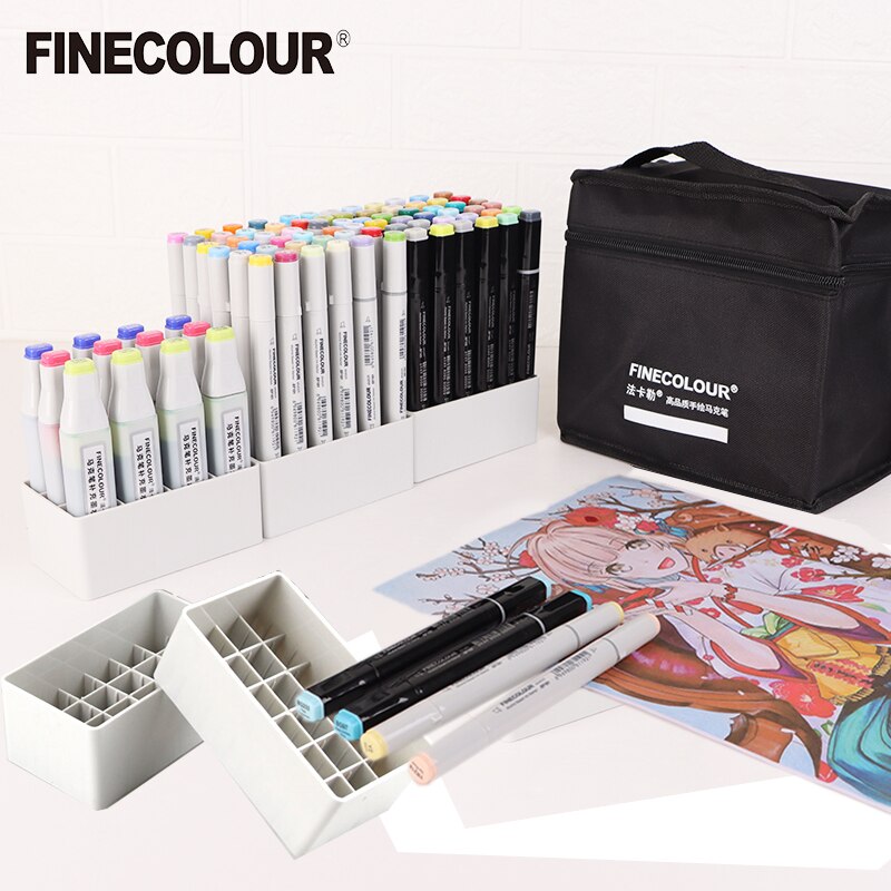 Finecolour Marker Pens Storage Bag &amp; Base 12/24/36 Holes EF100/101/102/103 Zipper Bag Multifunctional Base Penholder Ink Base