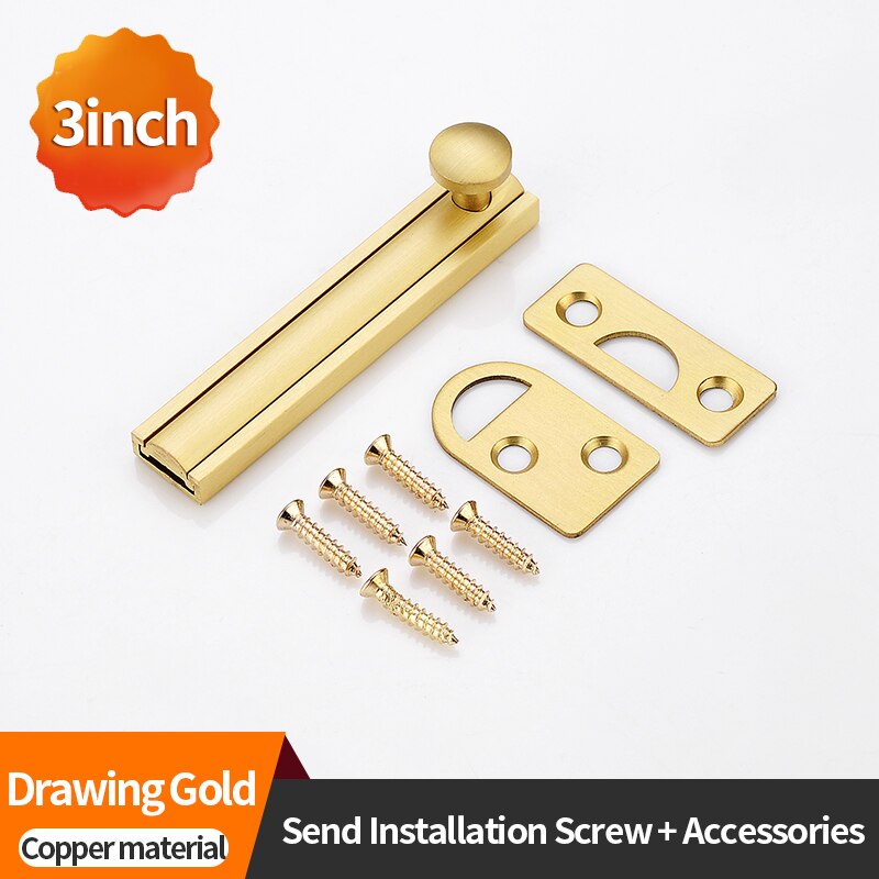 JZPNEG universal latch latch safety sliding door lock door bolt pure copper with screw latch: 4 inch / Shakin