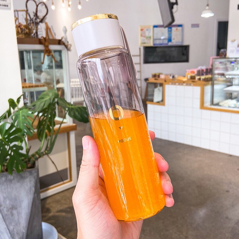 Gym vattenflaska återanvändbar flaska bärbart glas läckagesäkra vattenflaskor juice koppar glasflaskor med lock dricksglas: Grå
