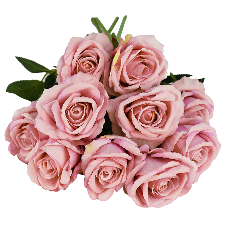 10 stk real touch rose blomster flannel blomster buket enkelt hoved rose kunstige blomster bundt til bryllup dekoration boligindretning: F04