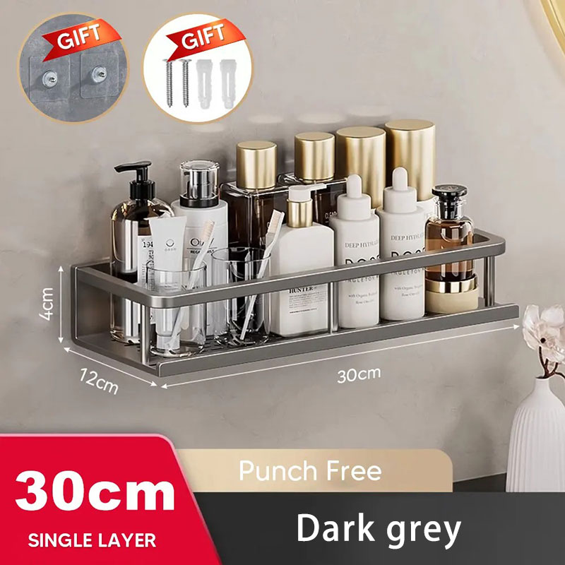 30/40/50CM Punch-Gratis Badkamer Plank Shampoo Rek Aluminium Douche Organizer Zonder Boren Wc plank Badkamer Accessoires: WHITE