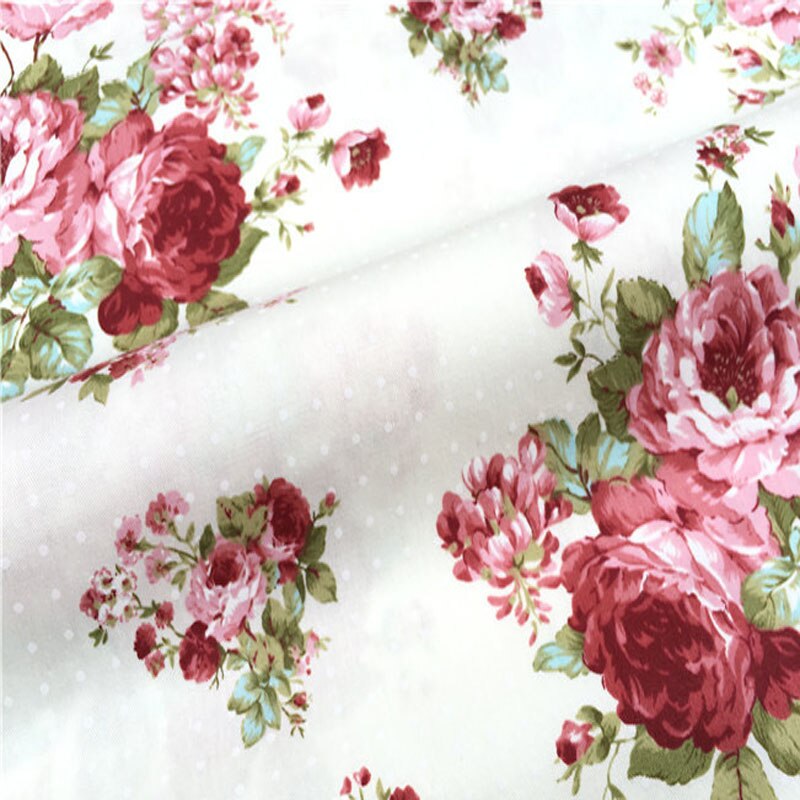 160 cm Breedte Romantische Polka Dot Rood Blooming Rose Bloemen Gedrukt Katoen Stof Bloemen Stof DIY Naaien Baby Doek Thuis docor
