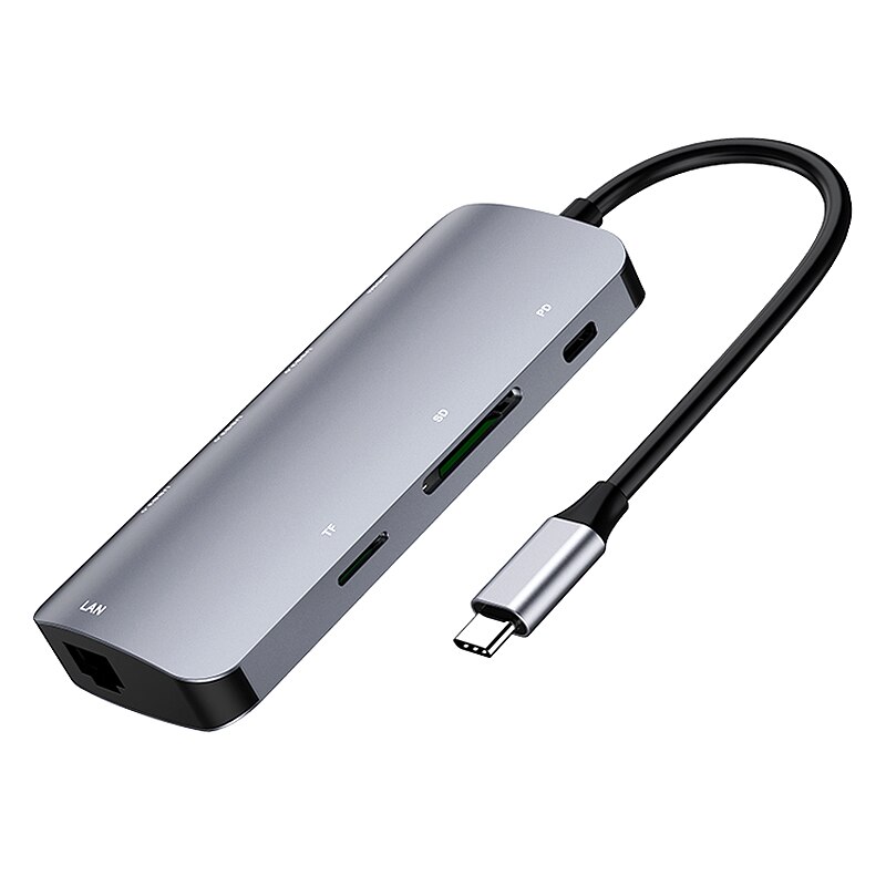Type-C8 em 1 docking station, TYPE-C para pd + nic + tf/sd + 3 x usb3.0 + conversor de interface hdmi: Default Title