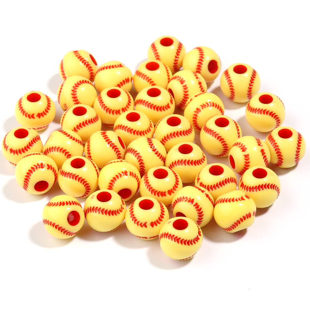 Perline da calcio in acrilico tutto'ingrosso Ciondoli per palloni da calcio da cestino Perline sfuse rotonde con braccialetti con fori Forniture per la creazione di gioielli: marrone