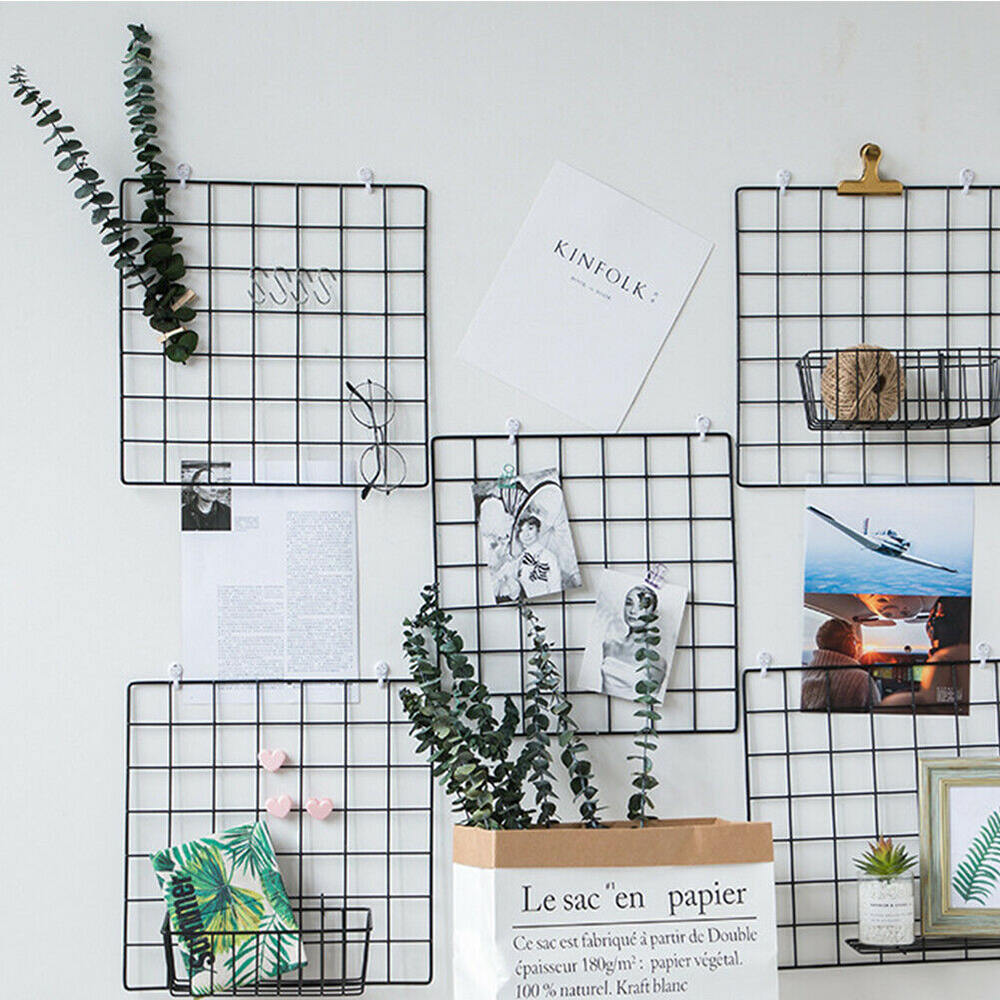Jern metal gitter håndværk fotoramme væg kunst skærm mesh opbevaring organizer hylde væg dekoration holder