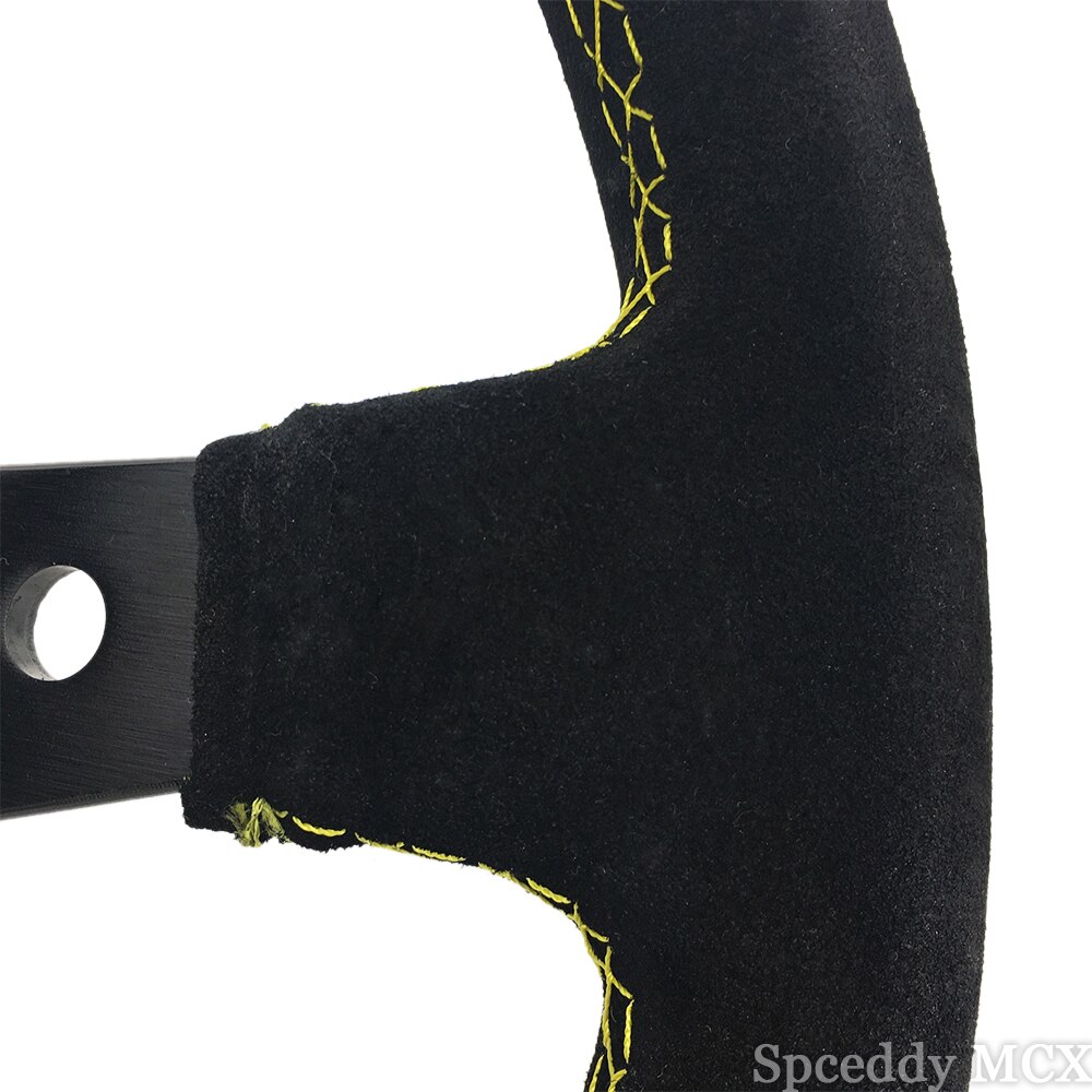 Om-sports-Volante de 14 pulgadas de cuero de ante para coche, volante con bocina, 6 agujeros, color negro y azul, 350mm