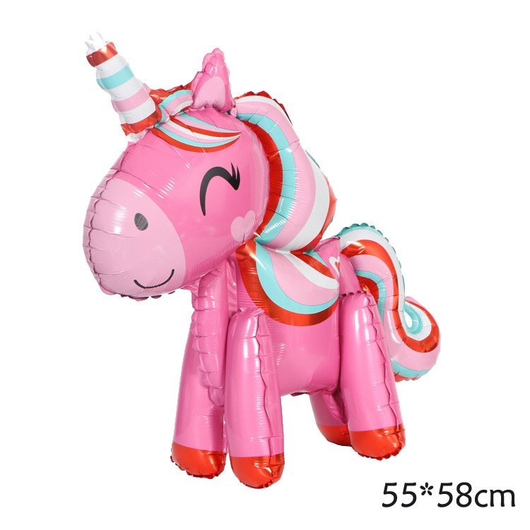 3D dessin animé en aluminium rose licorne feuille ballon enfants fête d'anniversaire décoration ballon bébé douche fournitures garçon fille jouet