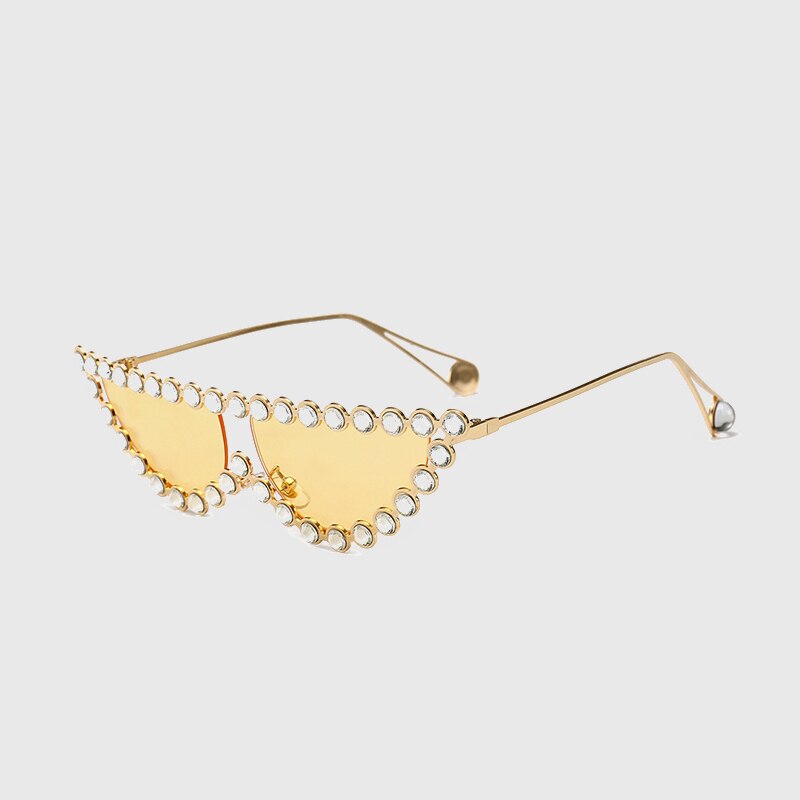 Kongelige pige luksus solbriller kvinder cat eye solbriller kvindelige diamant flad top briller  uv400 ss693: C5- guld-gule