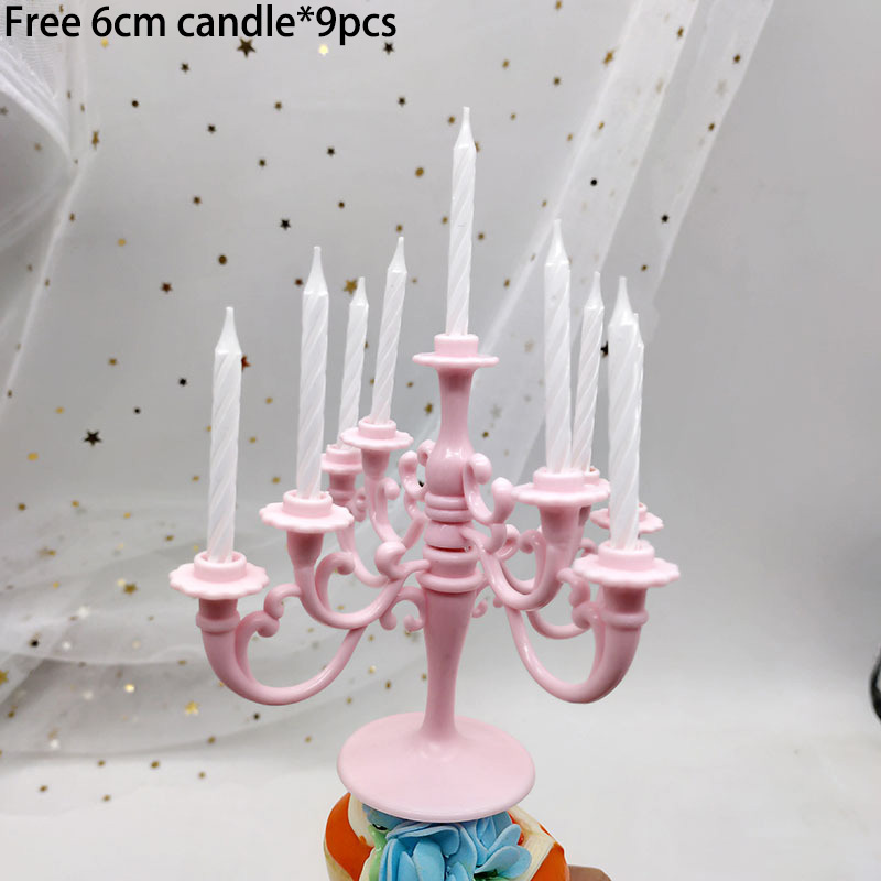 Plast ljusstake cupcake födelsedagstårta dekoration med ljus diy bröllopsfest dekoration hushållsartiklar: Rosa