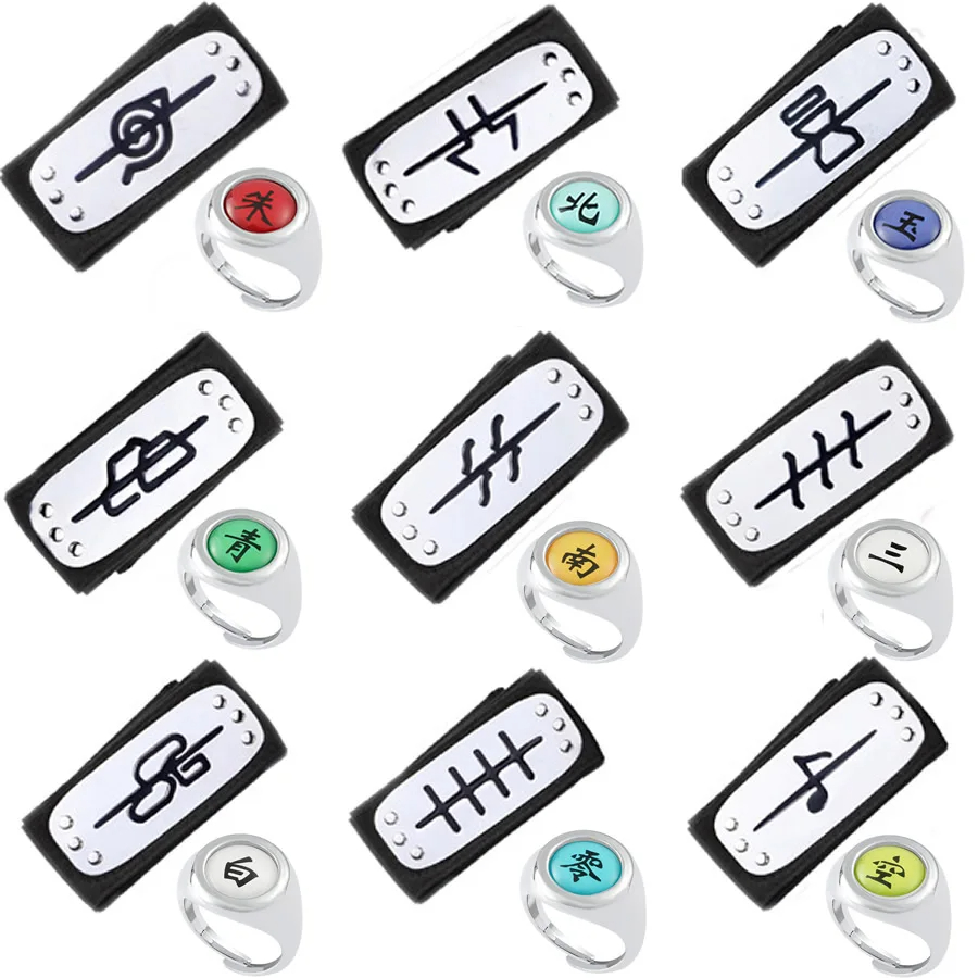Naruto Akatsuki Rings Headbands Anime Figure Itachi Cosplay Ring Accessories Props Jewerly Christmas Party