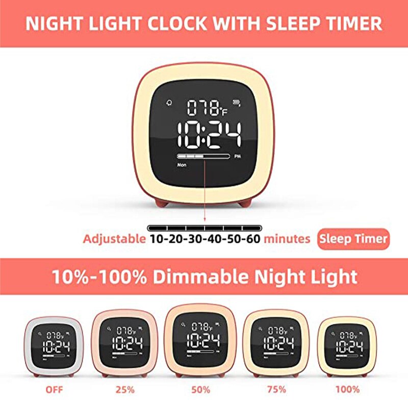 Kids Alarm Clock Cute-TV Night Light Alarm Clock for Children Bedroom Clock Rechargeable Battery Operated