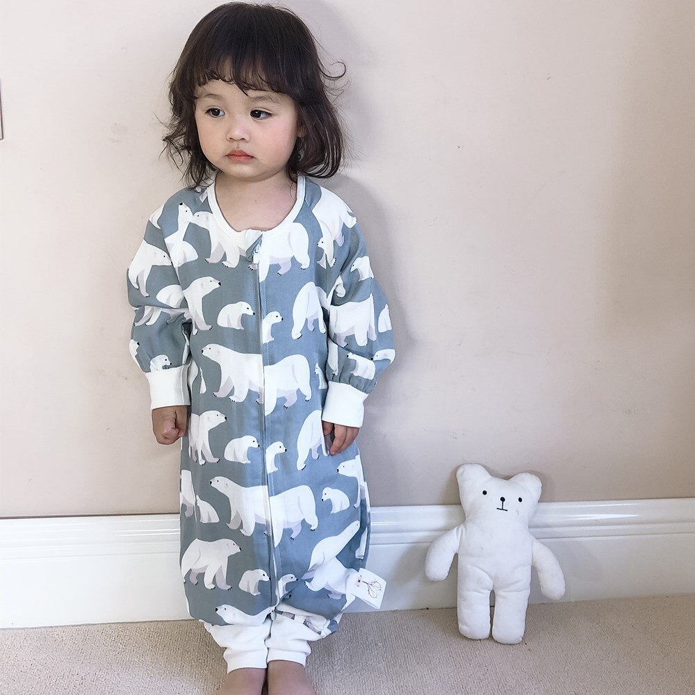 Vier-Layer Lange Mouwen Bamboe Katoen Split-Been Slaapzak Voor Zuigelingen Peuters Wearable Deken Envelop Meisjes jongens Kleding: 4 / XL(Height 95-105cm)