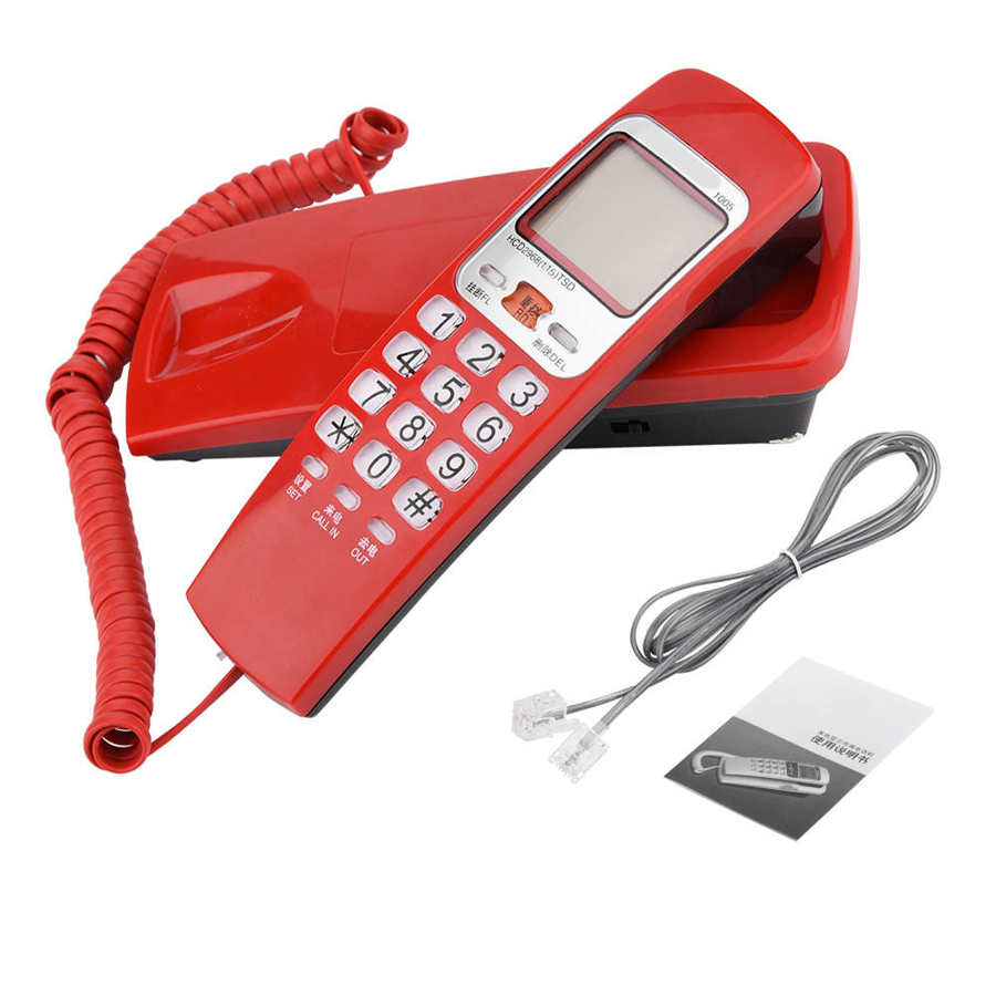 FSK/DTMF Caller ID Telephone Corded Phone Desk Put Landline Extension Telephone for Hom Telephone Wall Mounted Telephone: Red