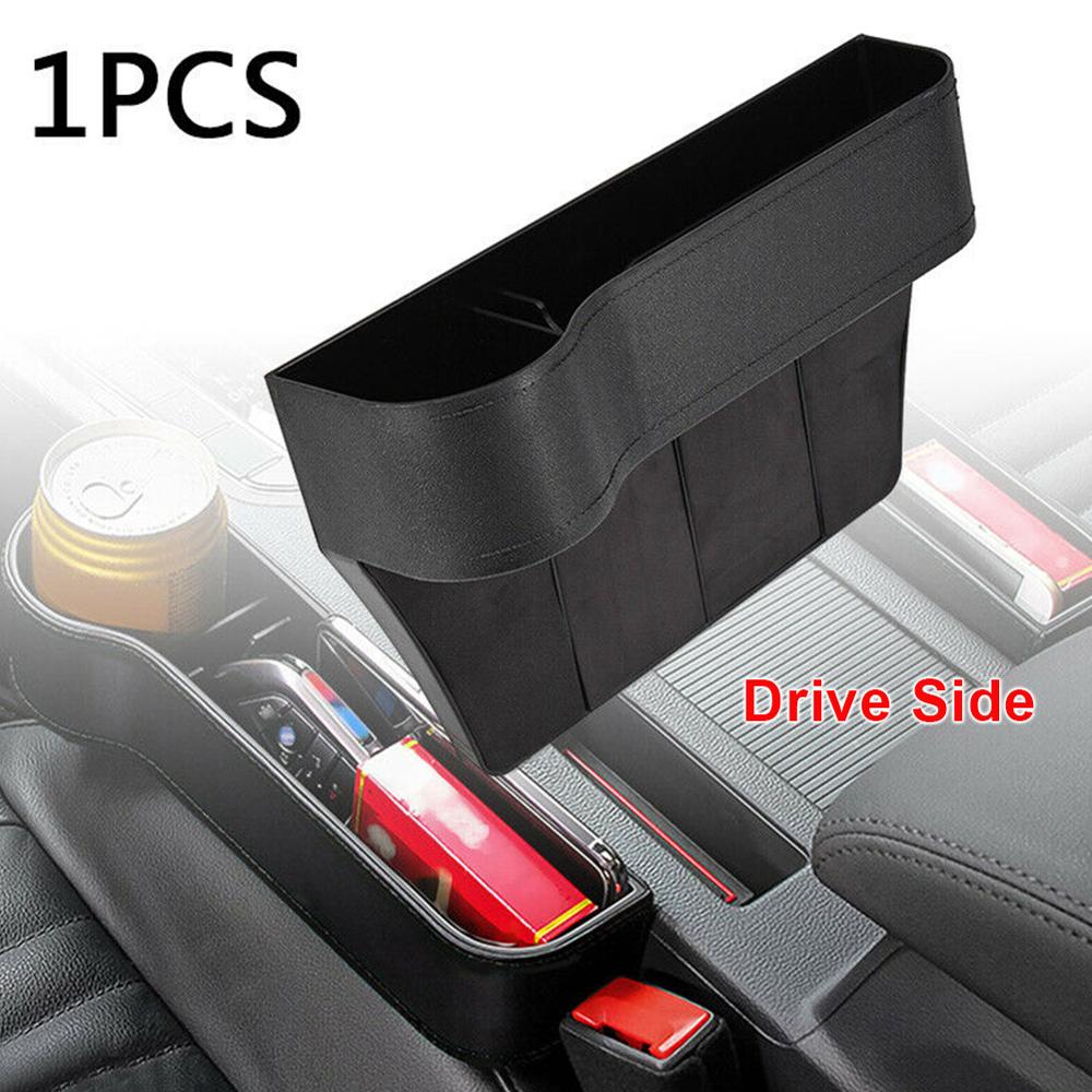 Caja Universal para hueco de asiento de coche, caja para asiento izquierdo/derecho, soporte para botellas de teléfono, caja para coches, accesorios para automóviles, color negro/Beige/marrón: Drive Side
