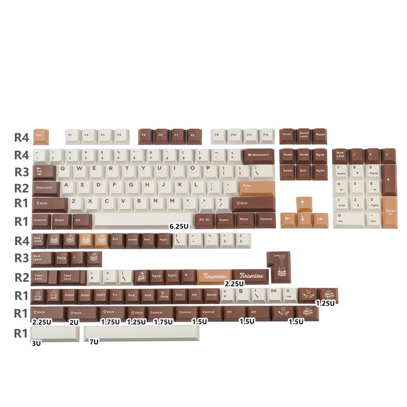 164key/set GMK Tiramisu Keycaps PBT Dye Subbed Key Caps Cherry Profile Keycap With 2.25U 2.75U 3U 7U Spacebar ISO Enter