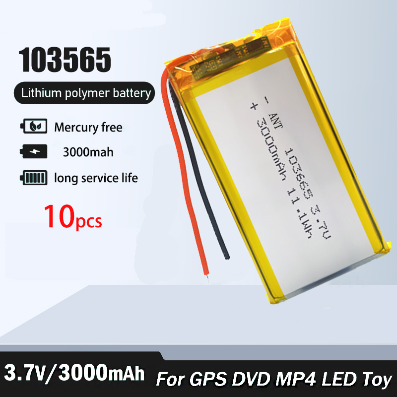 3000mAh Recargable 3.7V 103665 Batería de polímero de litio Gps para grabadora de conducción con luz LED, cámara PSP, Altavoz Bluetooth: YELLOW
