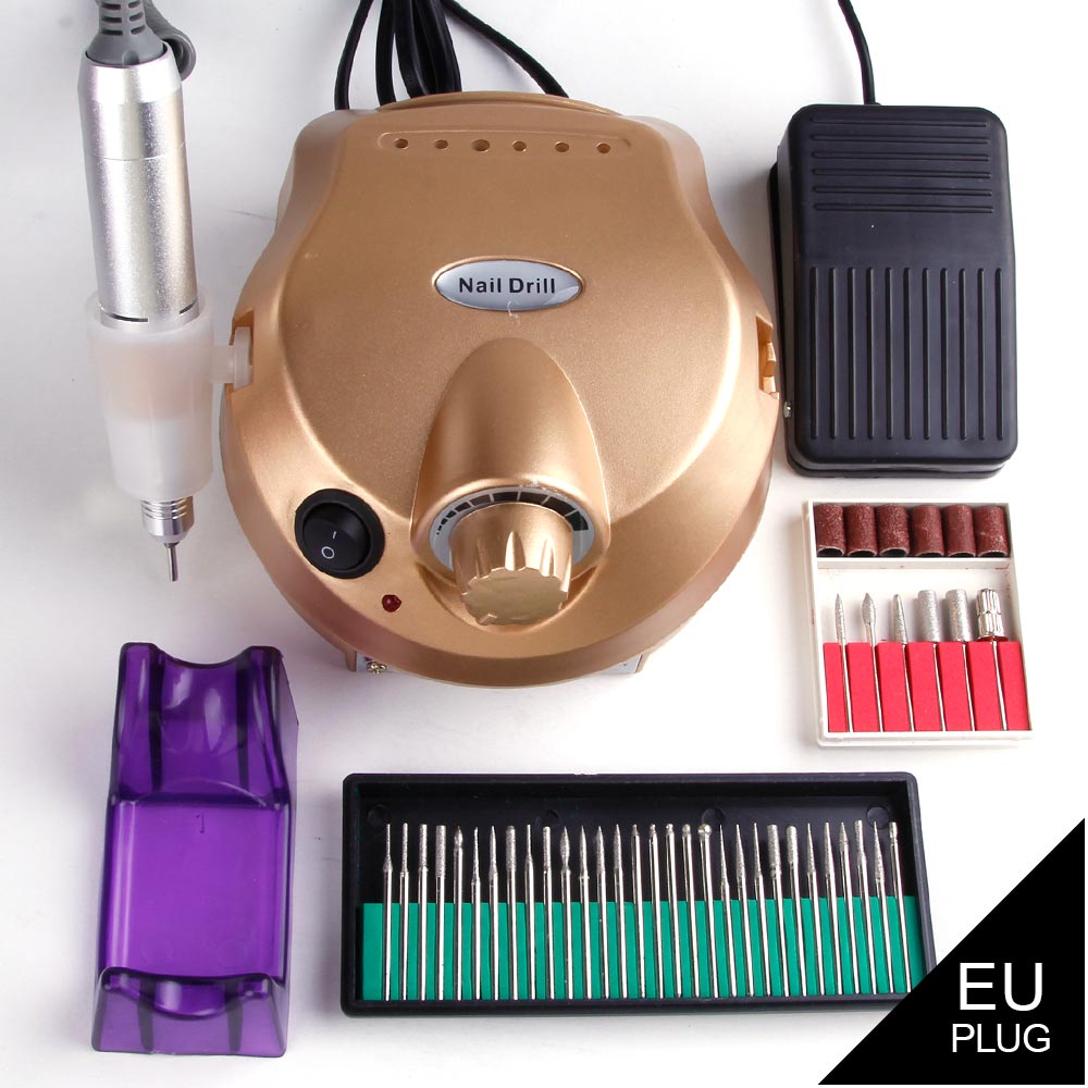 Elektrische Manicure Machine Nail Boren Tool Set Pedicure Apparaat Frezen Diamond Cutters Cuticle Remover Bestanden Mill Cutter: Gold Set