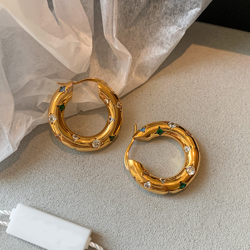 Boucles d'oreilles rondes en acier inoxydable pour femmes, couleur or, cristal, Imitation perle, métal, bijoux de fête au quotidien