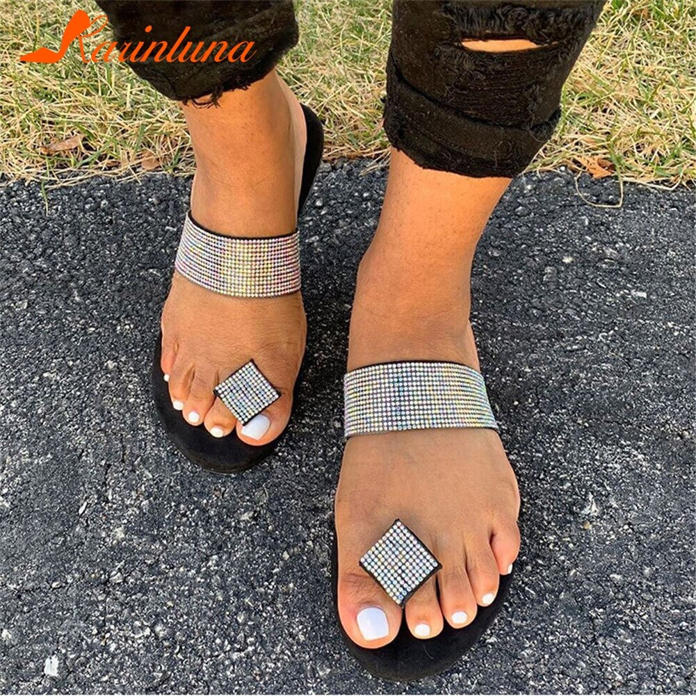 Stor størrelse 42 sommer bling flip flops fritidsleilighet komfortabel ferie ins sandal kvinner tøfler