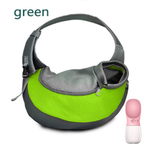 Pet Puppy Carrier Outdoor Travel Handtas Pouch Mesh Oxford Enkele Schoudertas Sling Mesh Comfort Travel Tote Schoudertas: green with bottle / L