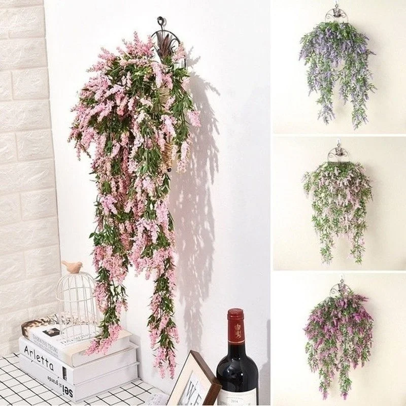 Moda nova simulação planta flor parede artificial pendurado lavanda decoração para casa sala de estar cozinha quarto decoração