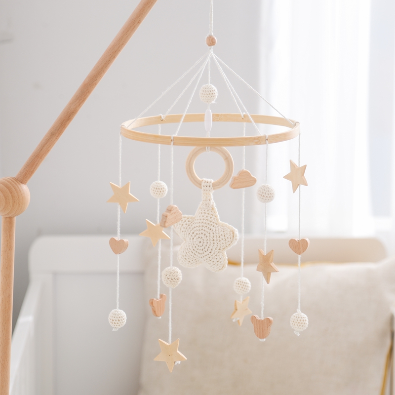 Campana para cama móvil para cuna de bebé, sonajero de madera de ganchillo, colgante de estrellas, campana para cama, juguetes para recién nacido, soporte para cuna cómodo, juguetes colgantes,