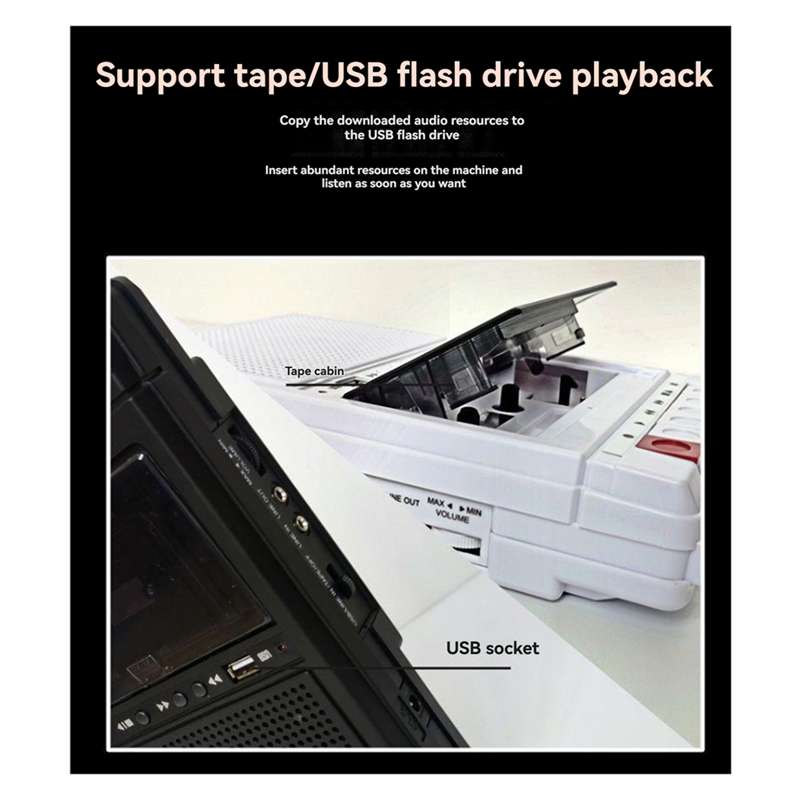 Enregistreur et lecteur de cassette rétro, prend en charge la transcription statique interne et externe, USB