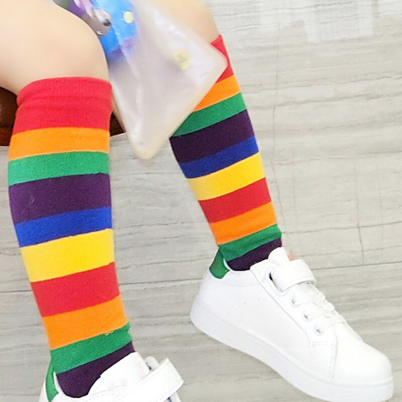 Spring Autumn Baby Girls Warm Socks Rainbow Color Tube Socks Activities Kids Cotton Long Stocking: 38cm