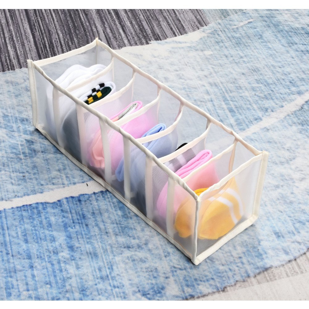 6/7/11 Foldable Storage Box Wardrobe Drawer Organize Collapsible Underwear Storage Box Compartment Storage Box Household Storage: White 7 grid