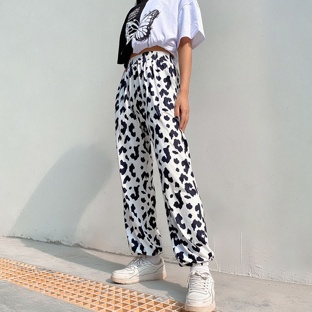 Zebrastribede joggers streetwear lige bukser kvinder højtaljede bukser plus size harajuku korea bukser med brede ben femme
