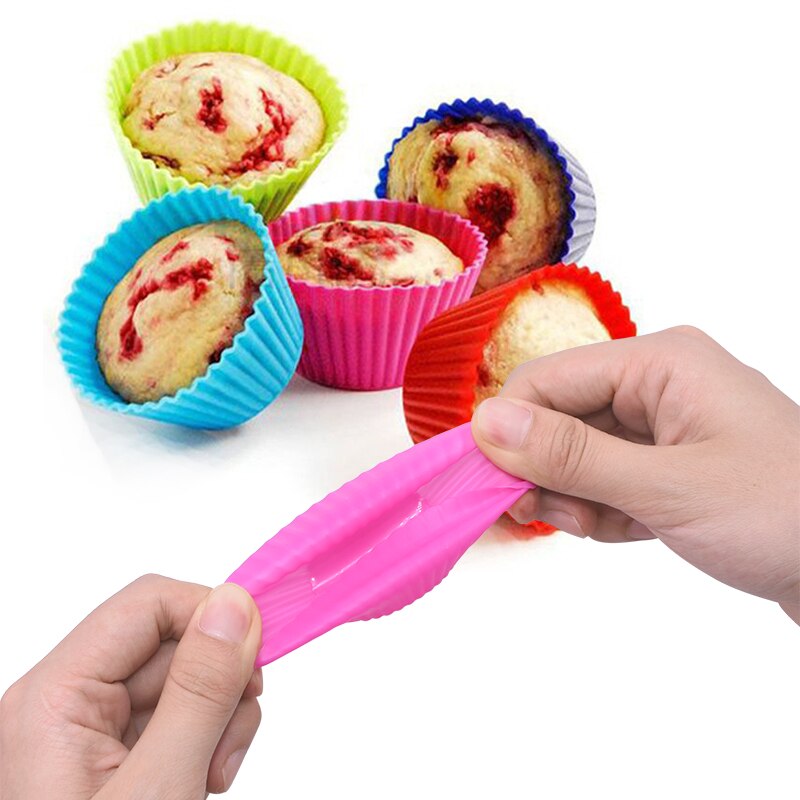 12 stk silikon kakeform rund muffins cupcake bakeformer gjenbrukbare gjør-det-selv kake dekorasjonsverktøy bryllup bursdagsfest dekorasjoner