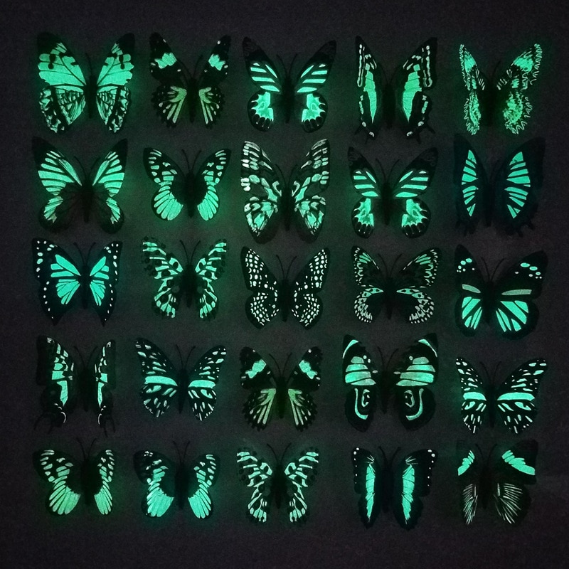 6Pcs/8Cm Lichtgevende 3D Vlinder Muurstickers Fluorescerende Lichten Vlinder Kamer Raamdecoratie Stickers Gloeiende In De dark