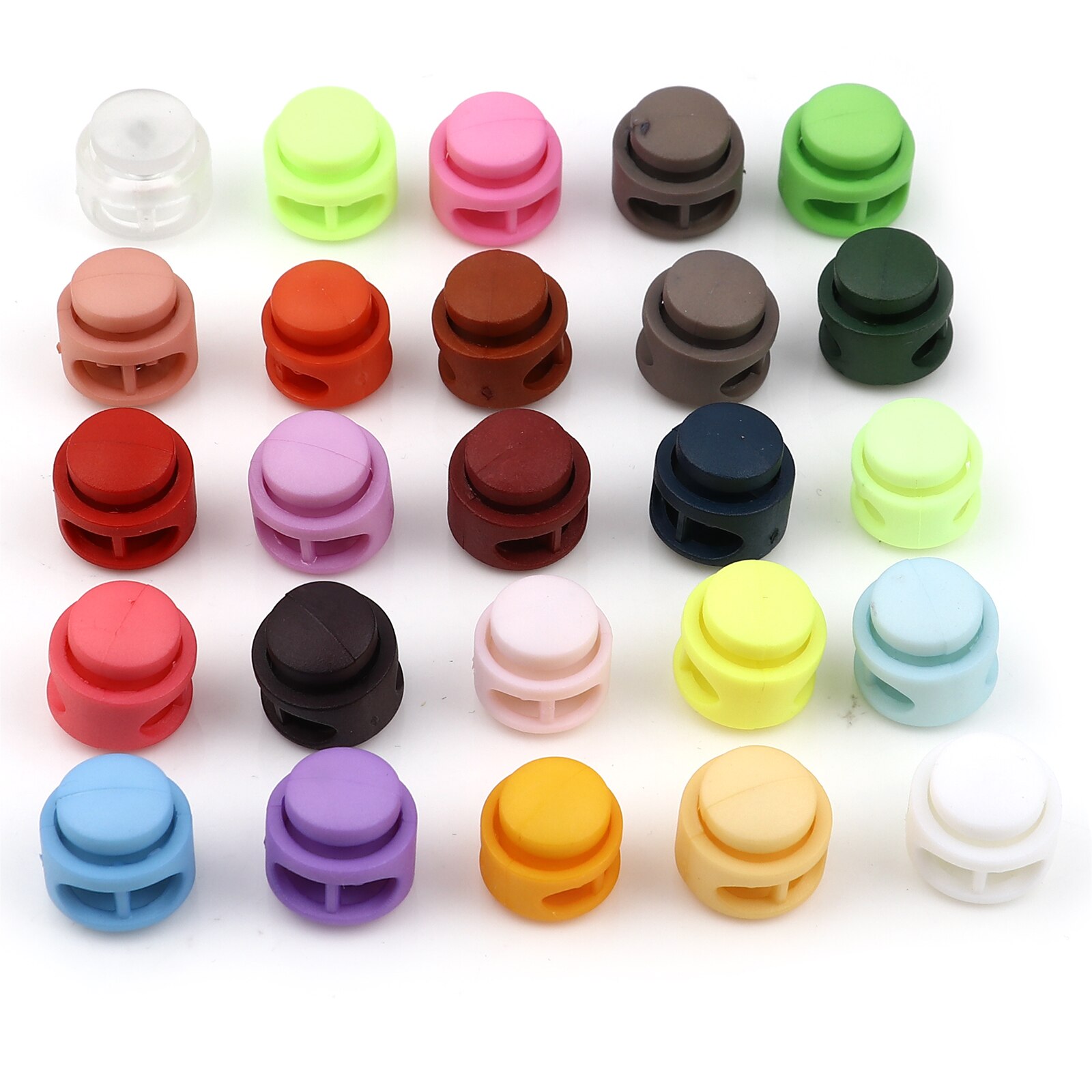 10 Stuks Ronde Plastic Toggle Clip Stopper Twee Gaten Cord Lock Stopper Paracord Cord Lock Klem Schoenveter Cord Buckles 18mm Dia.