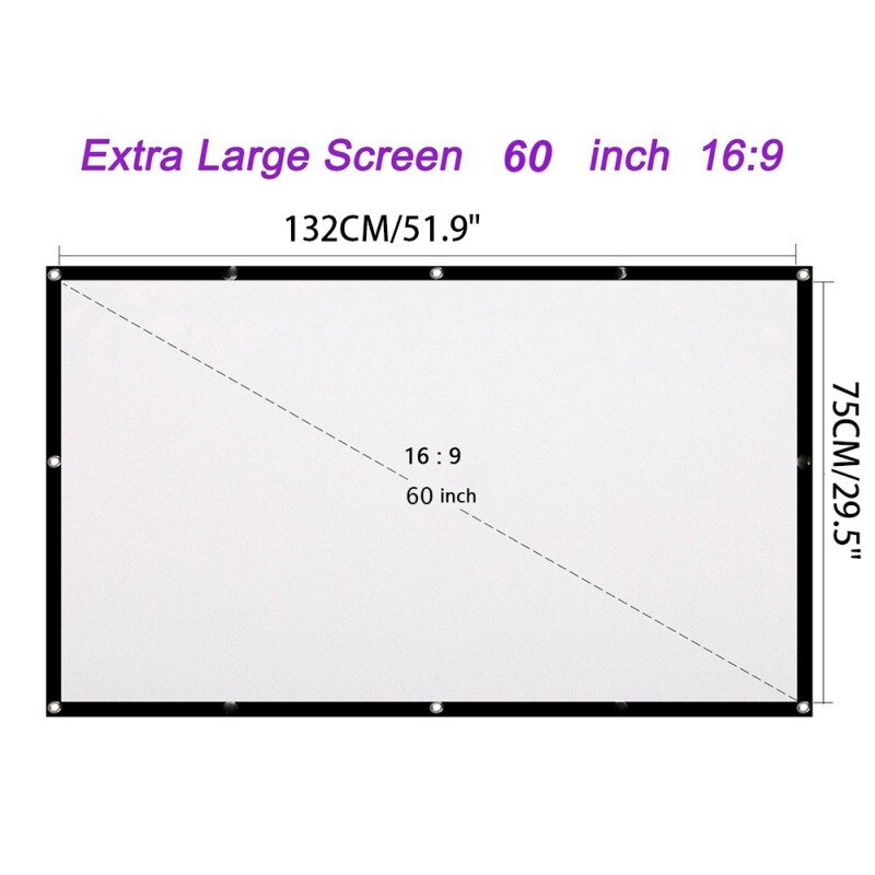 Computer Covers Projector Screen 120 Inch 16:9 HD Folding Indoor Outdoor Movie Screen Gaming Office Home Cinema Projector Screen: 60 inches