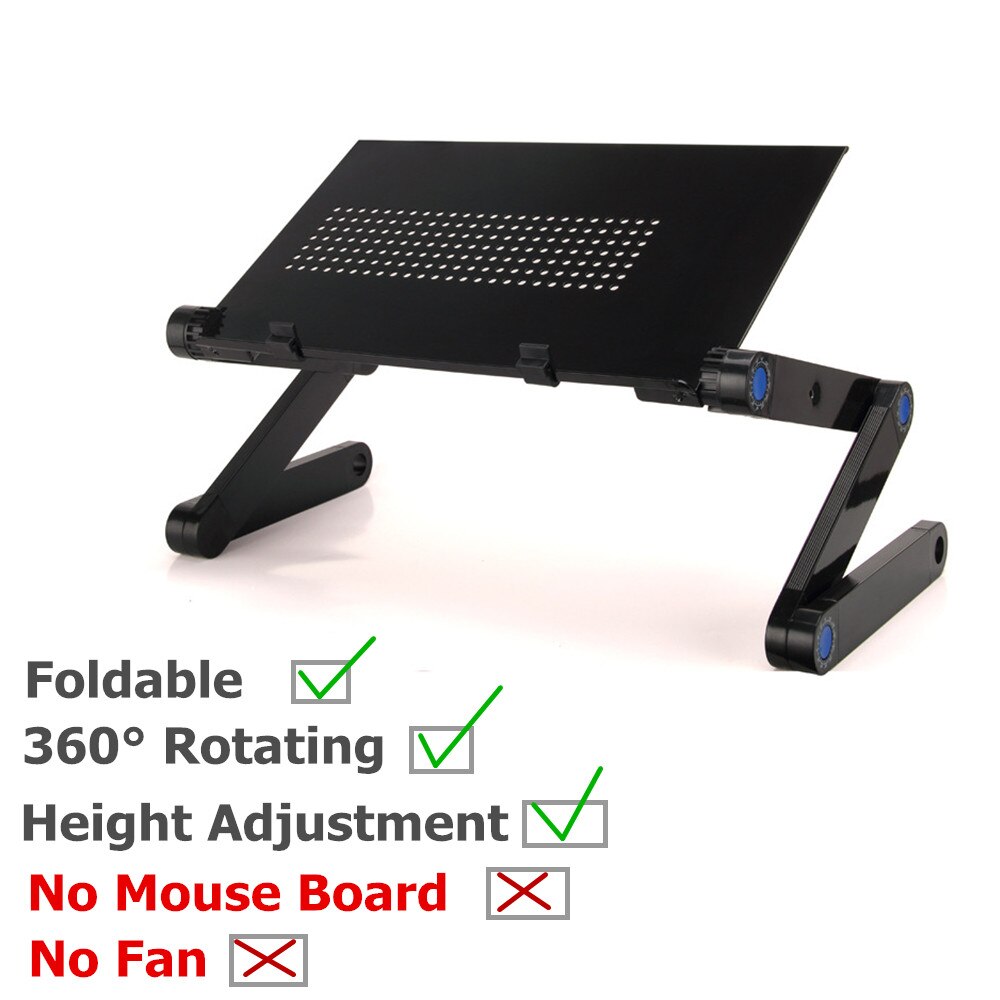 Justerbar bærbar stativholder 360 ° roterende støtte notebook ergonomisk bærbar bærbar stander til seng skrivebord gulv lapdesk: Sort