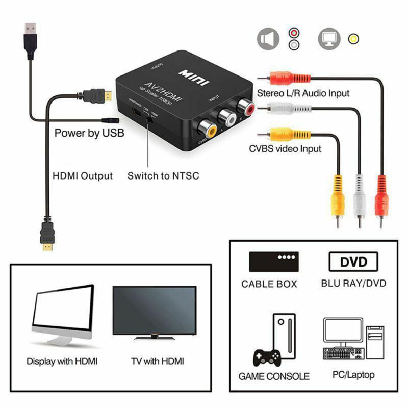 Hdmi Naar Av Scaler Adapter Hd Video Converter Box Hdmi Naar Rca Av/Cvsb L/R Video 1080P HDMI2AV Ondersteuning Ntsc Pal