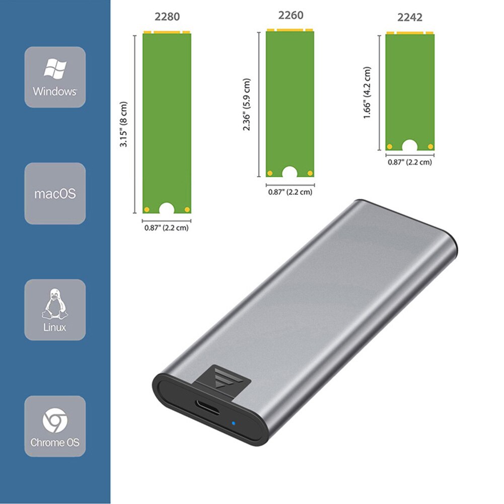 109*41*12MM 10Gbps M.2 SSD Type-C Enclosure Aluminum Alloy NVME PCI-E Solid State Drive External Box Case without Hard Disk